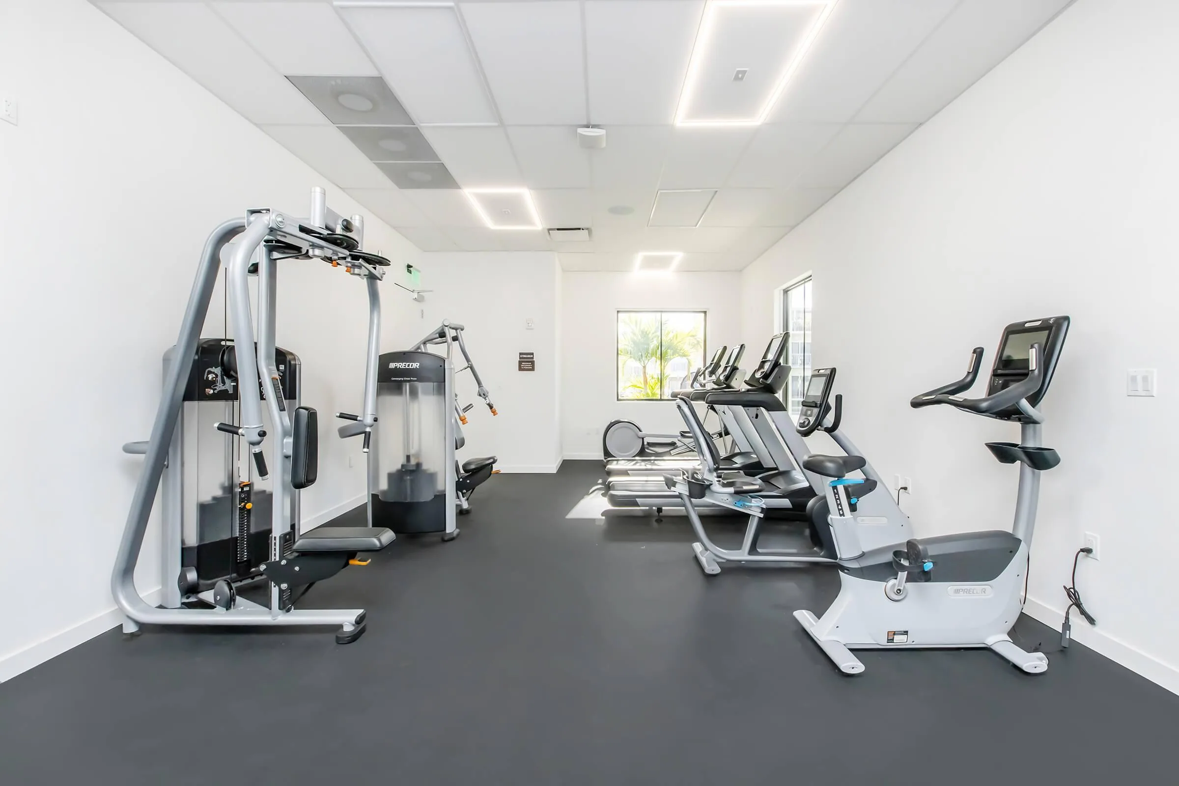 Exercise equipment in the Modern Towers fitness center.
